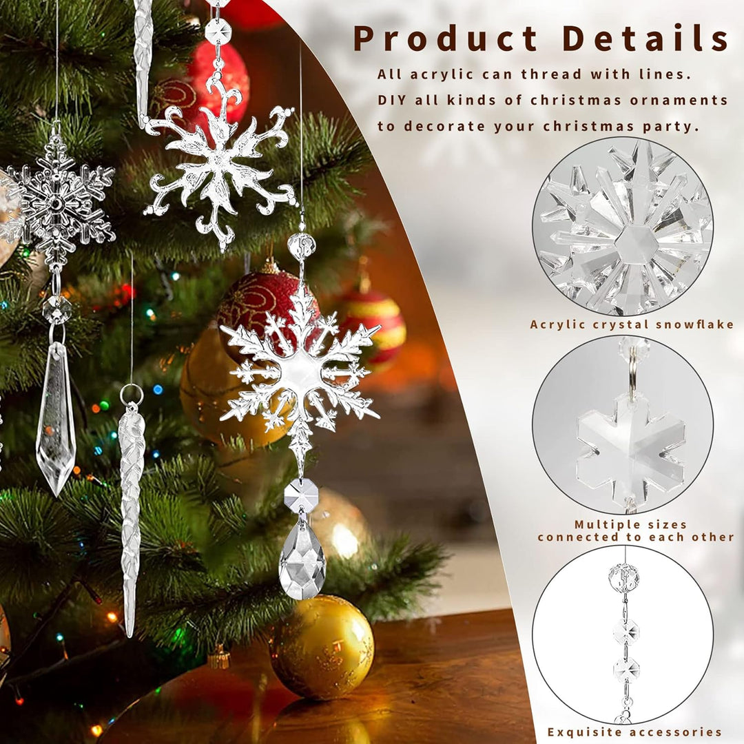 16 Stück Acryl Eiszapfen Schneeflocke Eistropfen Anhänger,Weihnachtsbaum Kristall Dekorationen, Weih