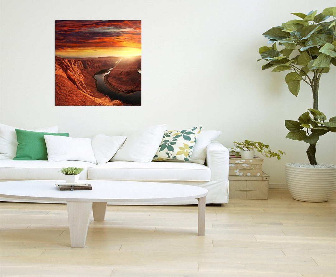 80x80cm - Fotodruck auf Leinwand und Rahmen Horse Shoe Bend Arizona Berge Fluss - Leinwandbild auf K