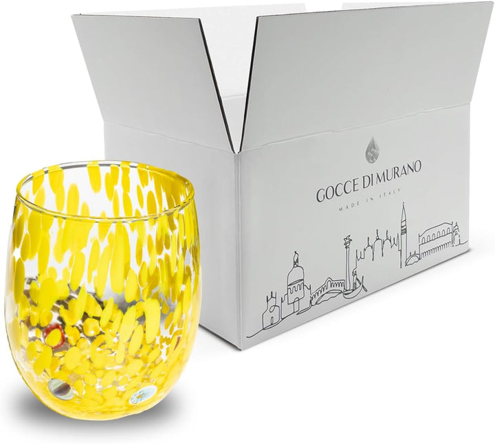 Gocce di Murano Set mit 6 Regenbogen-Gläsern, aus mundgeblasenem Muranoglas, 240 ml, handgefertigt,