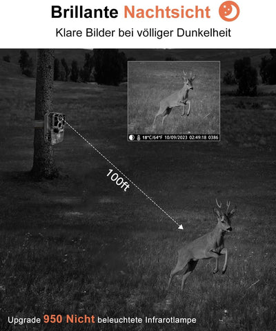 KJK Wildkamera WLAN 4K 84MP mit 64GB Speicherkarte, Wildtierkamera mit Nachtsicht, 0.05s Auslöser Be