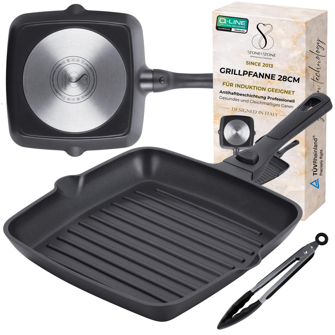 Stone&Stone Quadratische Grillpfanne 28x28 cm | Profi Bistecchiera | Deutsche Antihaftbeschichtung G