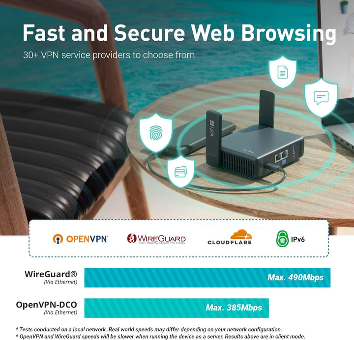 GL.iNet MT5000 (Brume 3) Hochgeschwindigkeits-VPN-Sicherheitsgateway für Homeoffice & GL.iNet GL-BE3