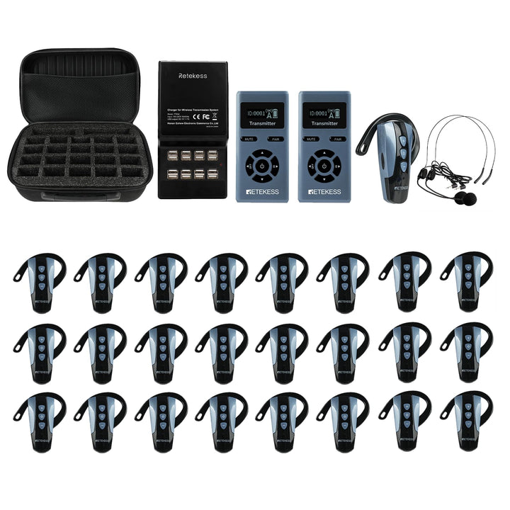 Retekess TT106S Drahtloses Tourguide-System, Ohrbügel-Empfänger, 2.4GHz, One-Touch-Bedienung, USB-La