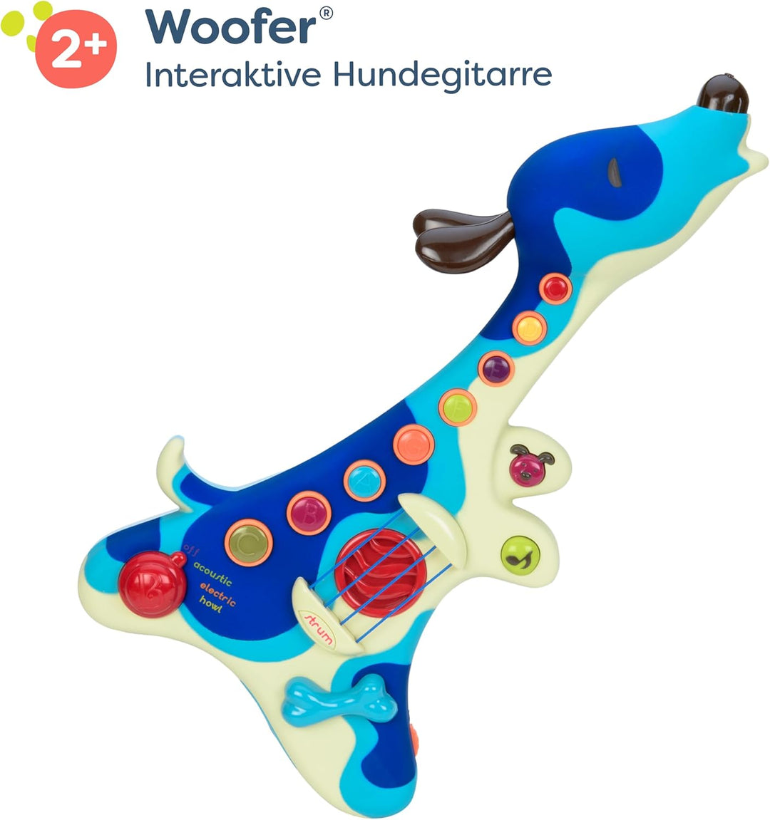 B. toys Woofer Kindergitarre – Spielzeug E Gitarre, Instrument mit Liedern, Akustikgitarre und Hunde