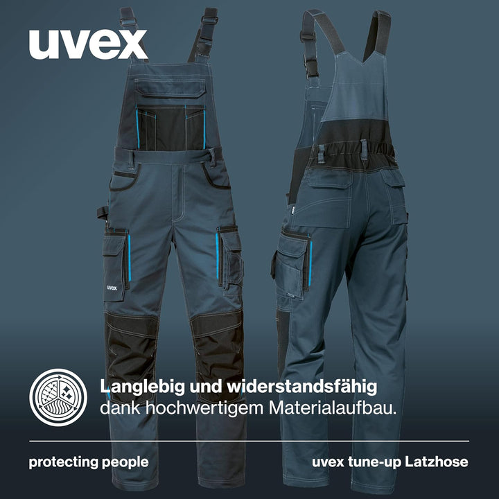 Uvex Tune-up Lange Herren-Arbeitshose - Lange Latzhose mit Knietaschen, 44 Blau