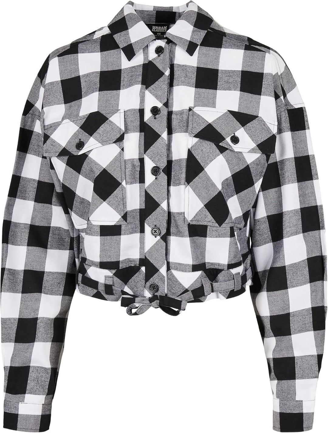 Urban Classics Damen Ladies Short Oversized Check Shirt Hemd XXL Grosse Grössen Extra Tall Black/Whi