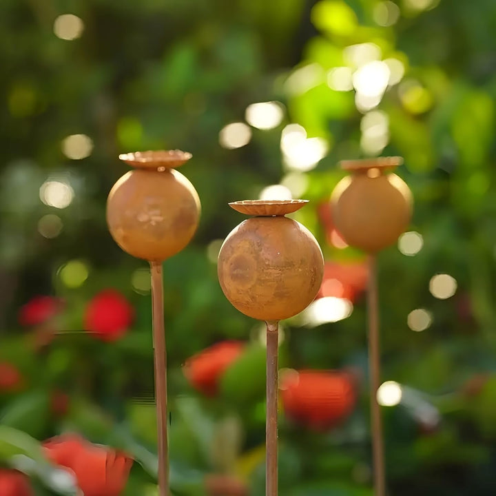 2er Rostige GartendekoSet Rost Deko für Garten Cortenstahl Gartenstecker Metall Blume Mohn Gartendek