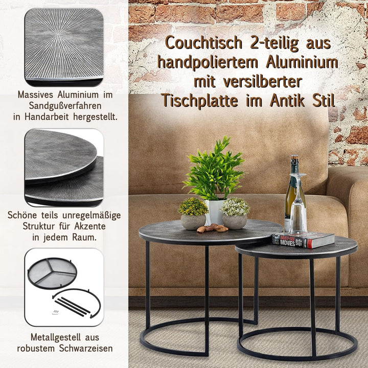 casamia Couchtisch Carlton Metall rund 2er ø55u.45cm Beistelltisch Set