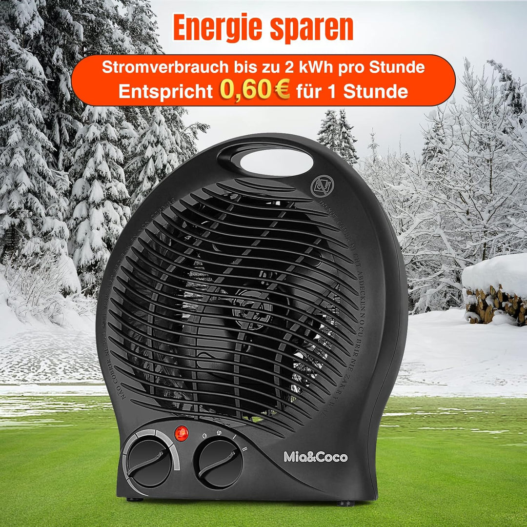 Heizlüfter Energiesparend mit Thermostat, 2000W Tragbare Elektroheizung mit 3 Heizstufen, Instaheat
