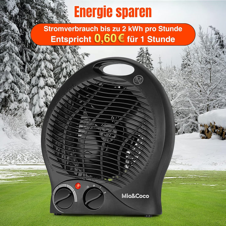 Heizlüfter Energiesparend mit Thermostat, 2000W Tragbare Elektroheizung mit 3 Heizstufen, Instaheat