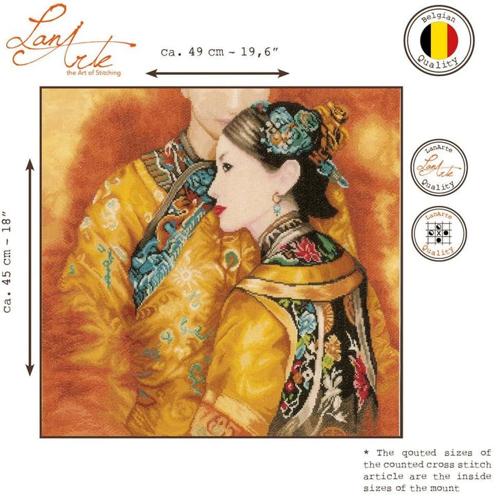 Lanarte Zählmusterpackung Asiatisches Paar Kreuzstichpackung, Baumwolle, Mehrfarbig, 49 x 45 x 0.3 c