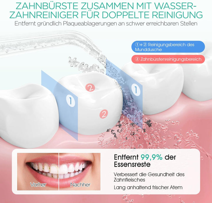 VOYOR-HEALTH Munddusche kabellos, Tragbar Water Flosser für Zähne 3 Modi &amp; 4 Düsen, Wiederaufladbar