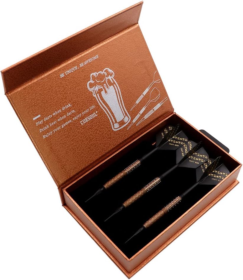 CUESOUL Soft Tip 90% Tungsten Dart Set mit Ölfarbe Finish und ROST Flights 21g handgemachtes bier, 2