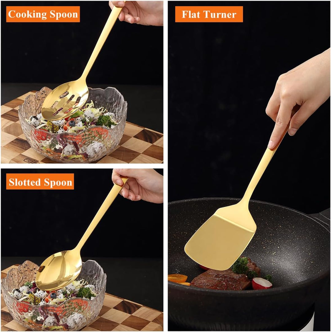 HOMQUEN Gold Küchenutensilien Set 4pcs, Titan Gold Beschichtung Edelstahl Kochutensilien Set, Küchen