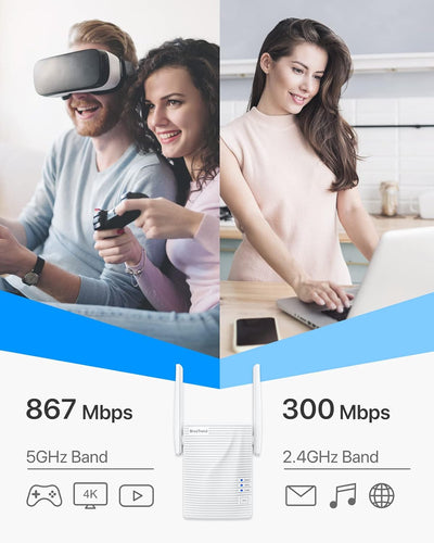 BrosTrend WLAN Verstärker/Repeater AC1200, Dual WLAN, 867 Mbit/s 5 GHz und 300 Mbit/s 2,4 GHz, 1 Eth