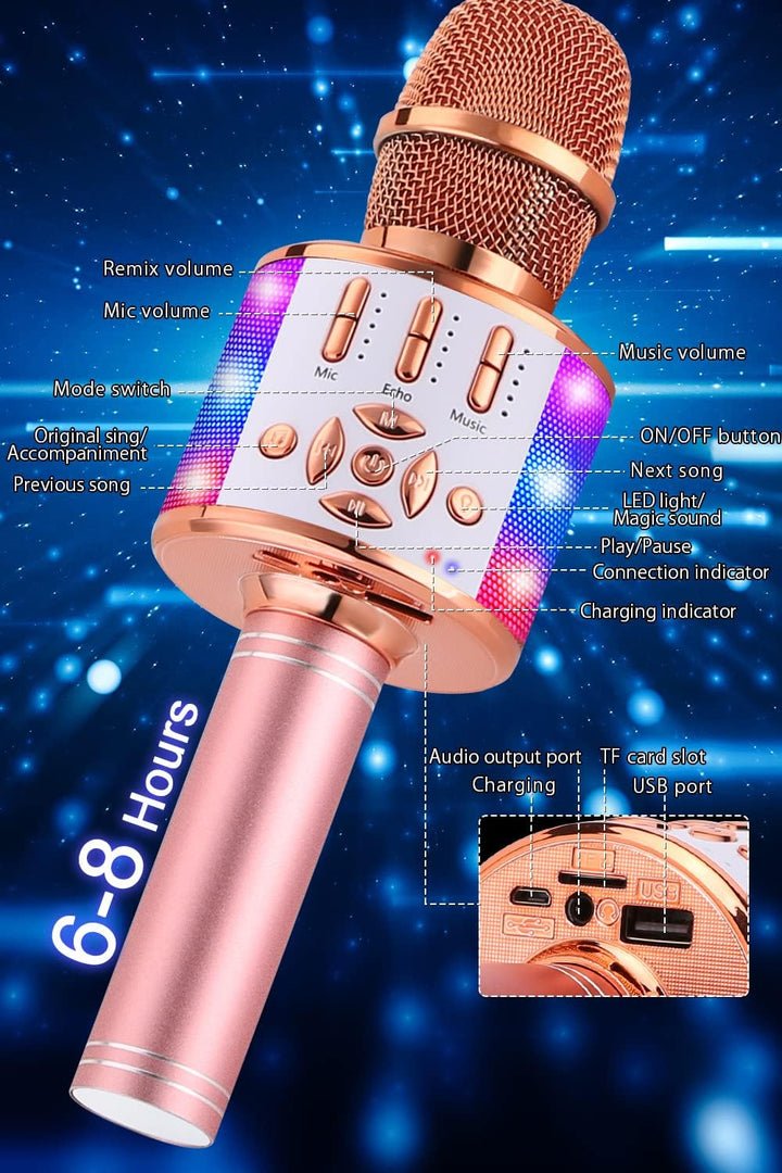 BONAOK Karaoke Mikrofon Bluetooth, 4 in 1 Drahtlos Karaoke Mikrofone,Tragbare LED Kinder Karaoke Mik