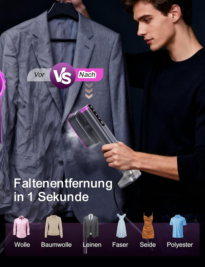 Sundu Dampfglätter, Steamer mit 2 Wassertanks (180 ml und 100 ml), 15S Schnelles Aufheizen, 24 g/min