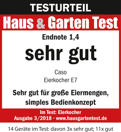 CASO E 7 - Design Eierkocher, elektronischer Eierkocher für bis zu 7 Eier, herausnehmbarer Eihalter,