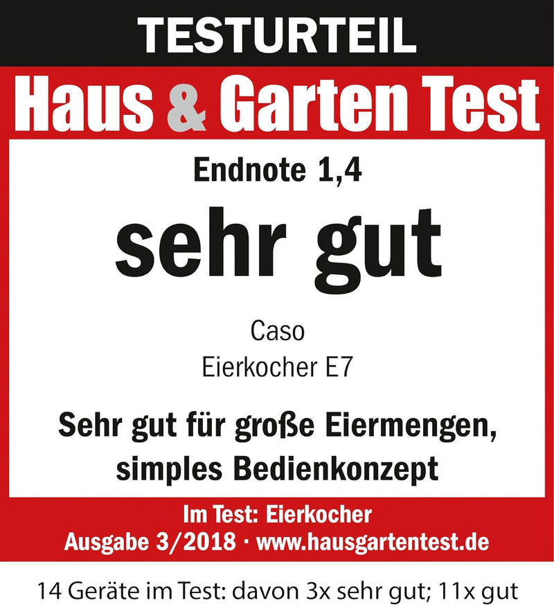 CASO E 7 - Design Eierkocher, elektronischer Eierkocher für bis zu 7 Eier, herausnehmbarer Eihalter,