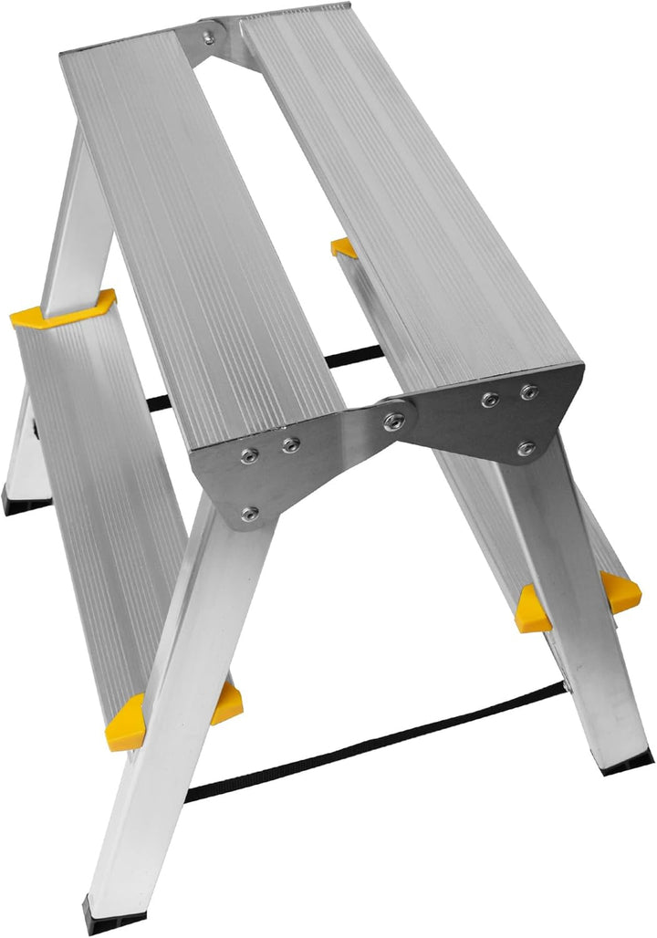 Zweiseitige Aluleiter Klappleiter Haushaltsleiter 2x2 Stehleiter Tragkraft 150kg TÜV | 2 Stufen / 15