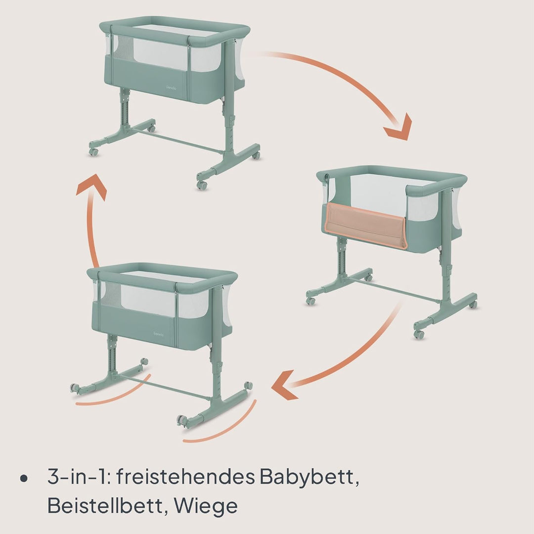Lionelo Aurora 3 in 1 Babybett bis 9 kg, Beistellbett, Wiege, Höhenverstellug und Einstellung der Ne