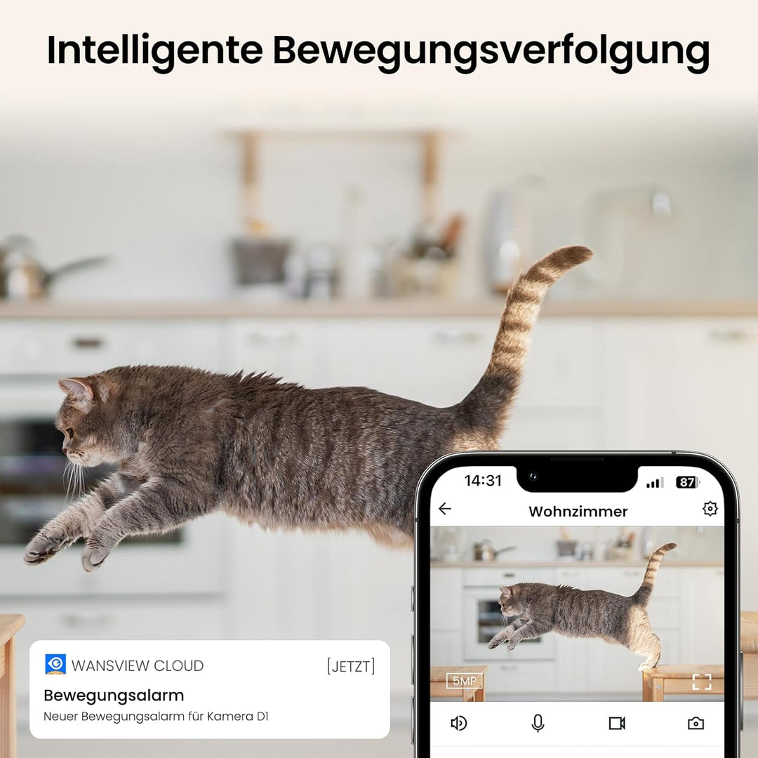 Cinnado Überwachungskamera Innen - 2K 3MP Babyphone mit Kamera, 360 Grad WLAN Indoor Hundekamera mit