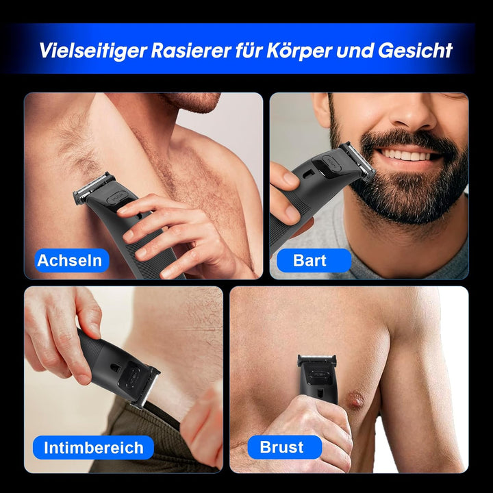 Carehabi Intimrasierer Männer, Körperhaartrimmer Herren IPX6 Wasserdicht mit LED Licht, Führungskämm