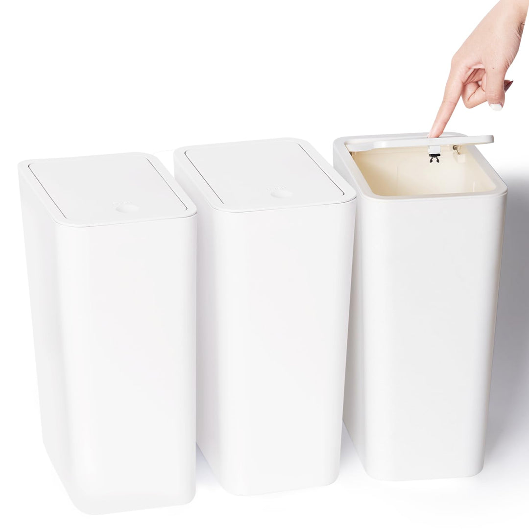 3er Pack 10L Kleiner Mülleimer mit Deckel, Badezimmer Abfalleimer mit Druckdeckel, Kleiner Mülleimer