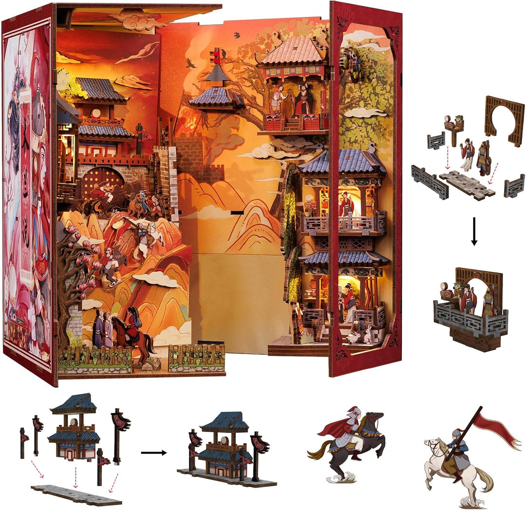 CUTEBEE Book Nook Kit - DIY Puppenhaus Miniatur Haus Selber Baue Bausatz mit Staubschutzhülle und LE