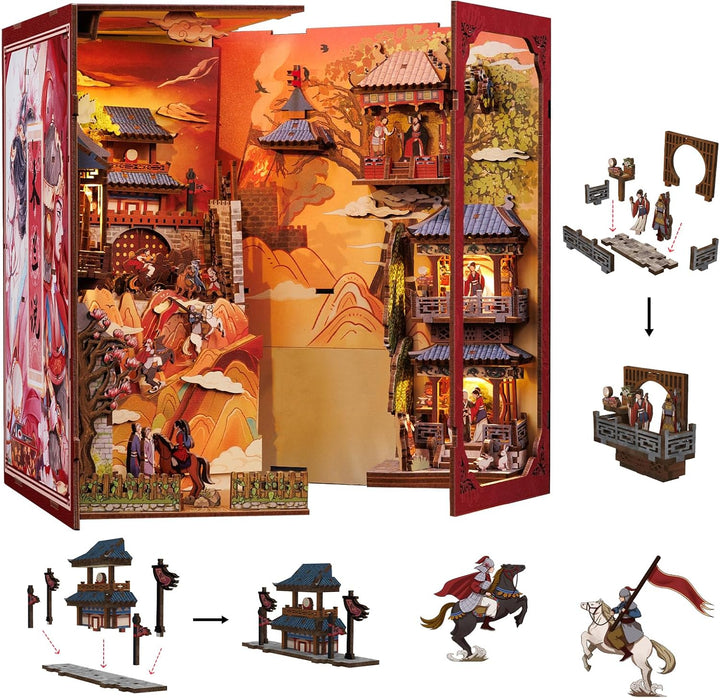CUTEBEE Book Nook Kit - DIY Puppenhaus Miniatur Haus Selber Baue Bausatz mit Staubschutzhülle und LE