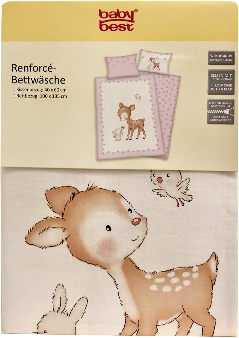 Herding Baby Best Bettwäsche-Set, Kleines Reh, Kopfkissenbezug 40 x 60 cm mit Hoteleinschlag, Bettbe