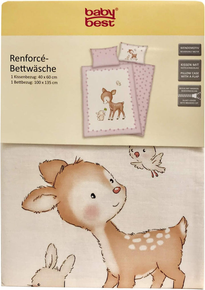 Herding Baby Best Bettwäsche-Set, Kleines Reh, Kopfkissenbezug 40 x 60 cm mit Hoteleinschlag, Bettbe