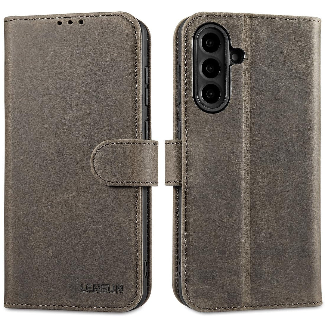 LENSUN Lederhülle für Samsung Galaxy A56, Echtleder Hülle [Echtes Leder][RFID-Schutz Kartenfach][Bri