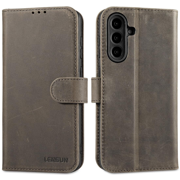 LENSUN Lederhülle für Samsung Galaxy A56, Echtleder Hülle [Echtes Leder][RFID-Schutz Kartenfach][Bri
