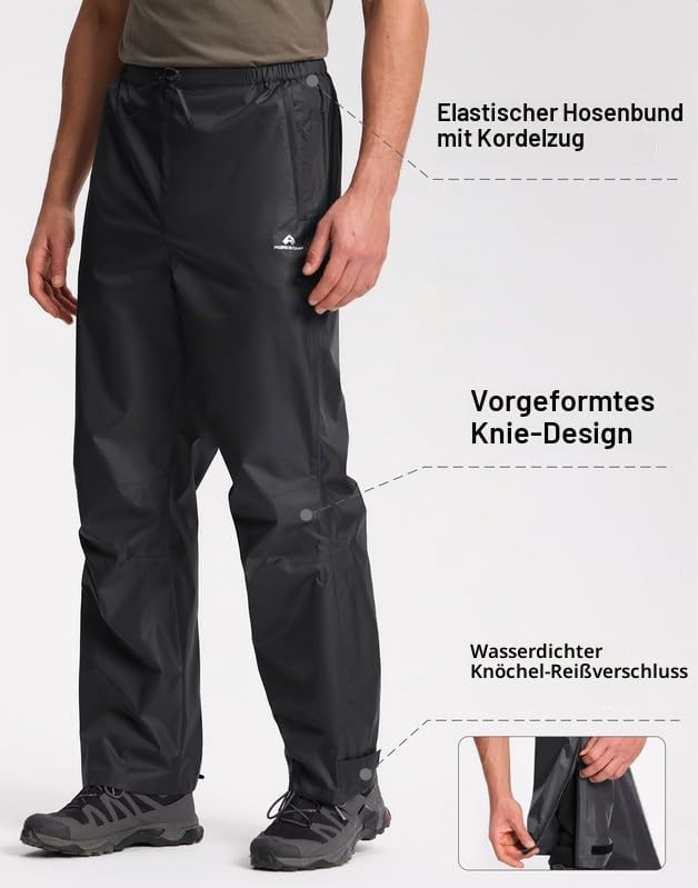 Pioneer Camp Regenhose Herren Wasserdicht 20000mm Leichte Packbar Fahrrad Überhose Winddichte Atmung