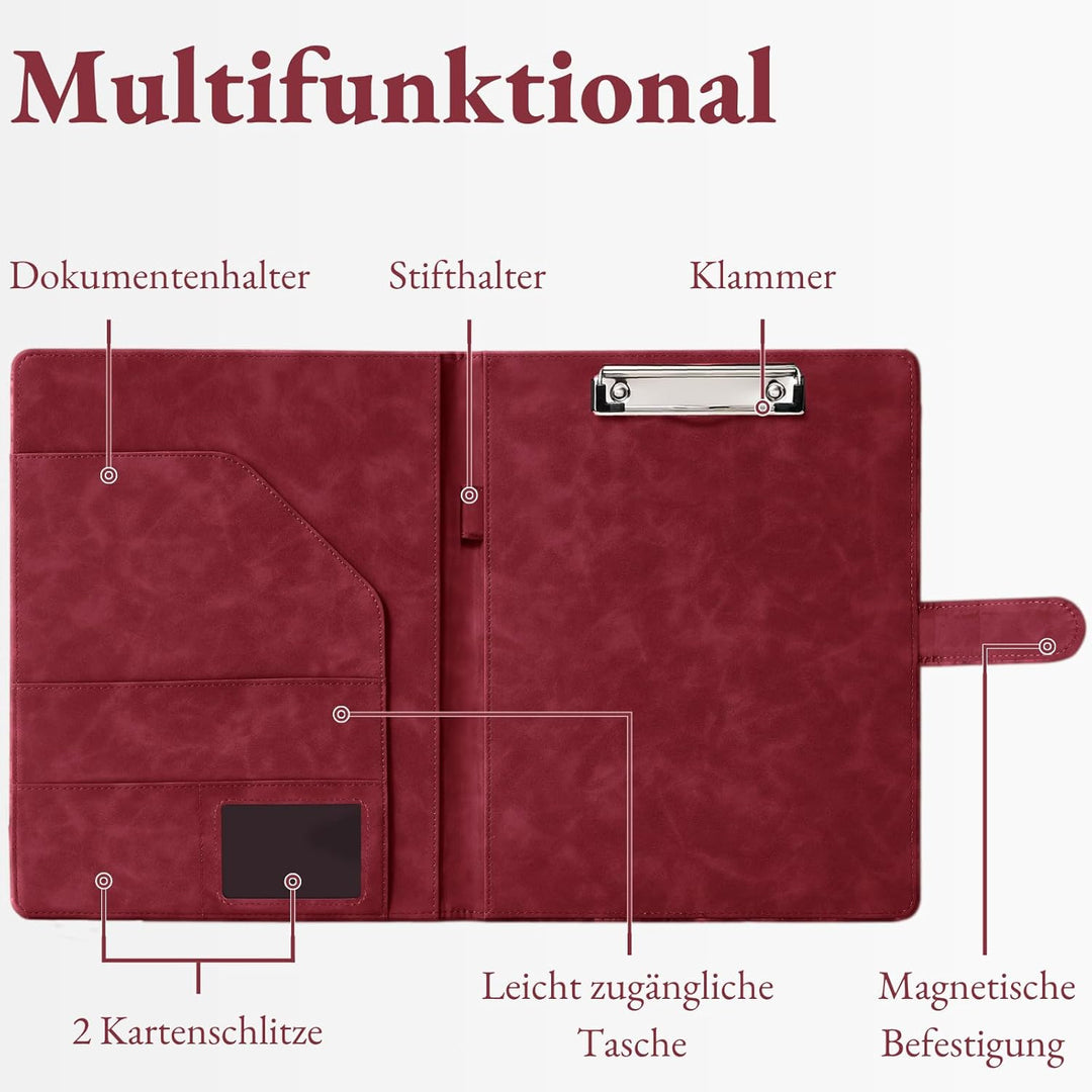 Mymazn Klemmbrett A4 mit Deckel, Mappe A4 Schreibmappe Klemmbrettmappe, PU-Leder Konferenzmappe mit