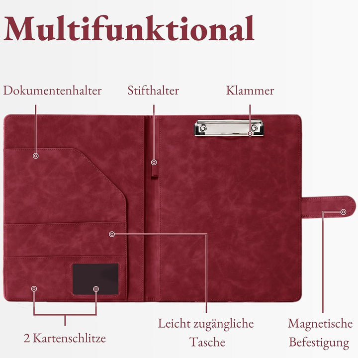 Mymazn Klemmbrett A4 mit Deckel, Mappe A4 Schreibmappe Klemmbrettmappe, PU-Leder Konferenzmappe mit