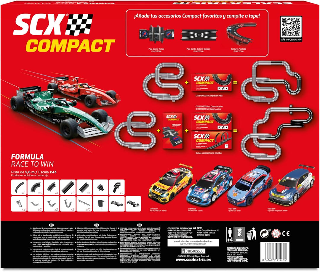 SCALEXTRIC - Compact Circuit - Komplette Rennstrecke - 2 Autos und 2 Fernbedienungen 1:43 (Formula R
