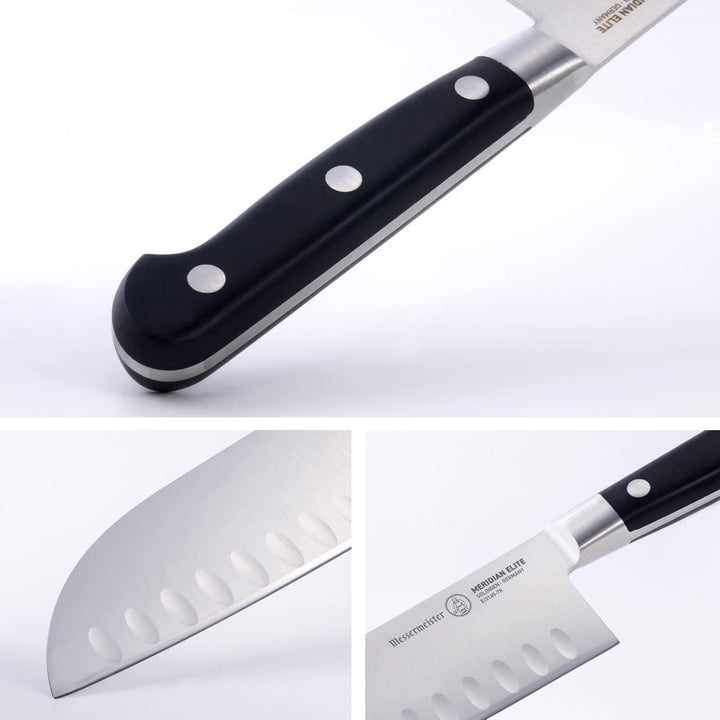 Messermeister Meridian Elite Kullenschliff Santokumesser, 17,8 cm, japanisches Kochmesser, deutsche