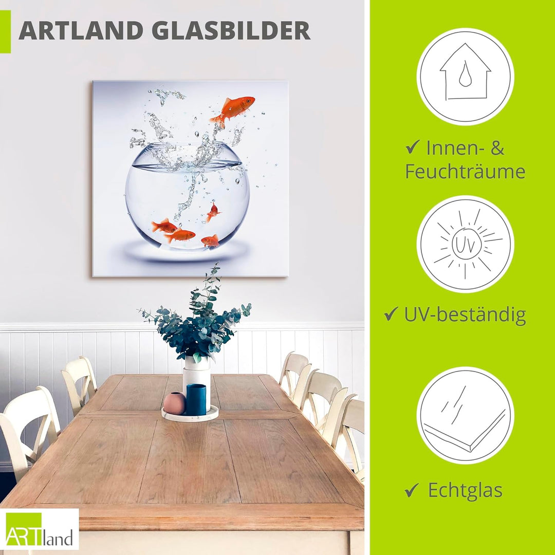 ARTland Glasbilder Wandbild Glas Bild einteilig 40x40 cm Quadratisch Tiere Fische Goldfisch Aquarium