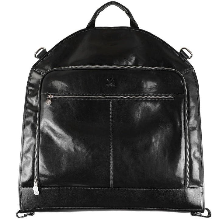 Leder Kleidersack Anzug Duffel Slim Handgepäck Kleiderschutztasche - Time Resistance Schwarz, Schwar