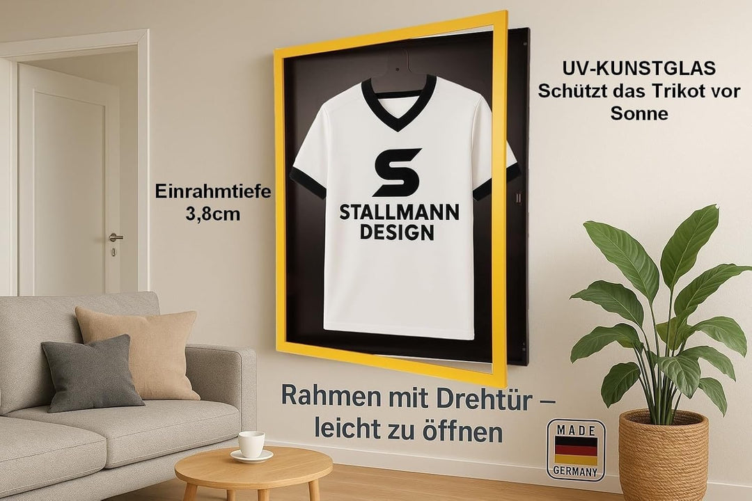 Trikotrahmen mit Drehtür – 'Gelb-Schwarz' - Rückwand Schwarz | Grösse: 90x70cm - von vorne bestückba
