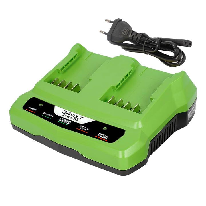 24V Dual Port Ladegerät kompatibel mit Greenworks 24V Batterie 29842 29852 BAG708 BAG709 BAG710 BAG7