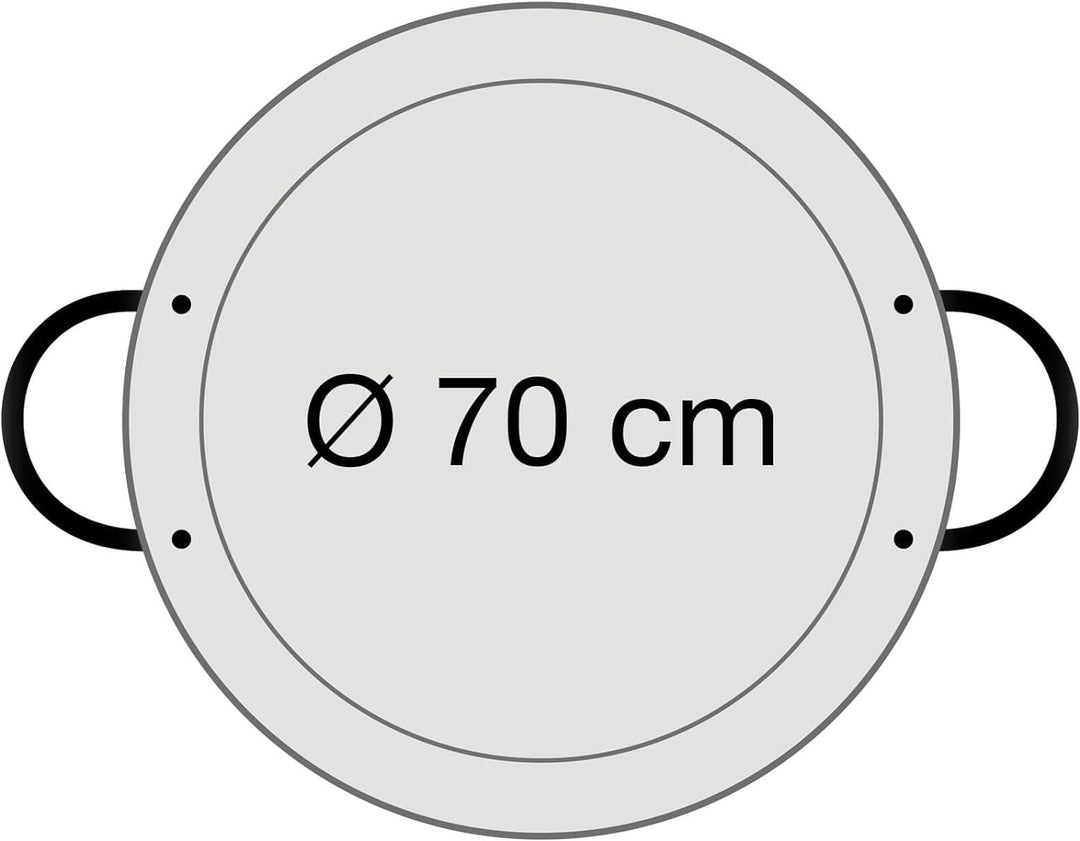 Paellapfanne, Stahl poliert, 70 cm Durchmesser, das Original aus Spanien von Paella World