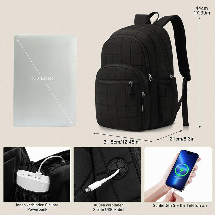 kadilong Puffer Laptop Rucksack Damen,Schulrucksack Frauen Reiserucksack Tagesrucksack Teenager Mädc