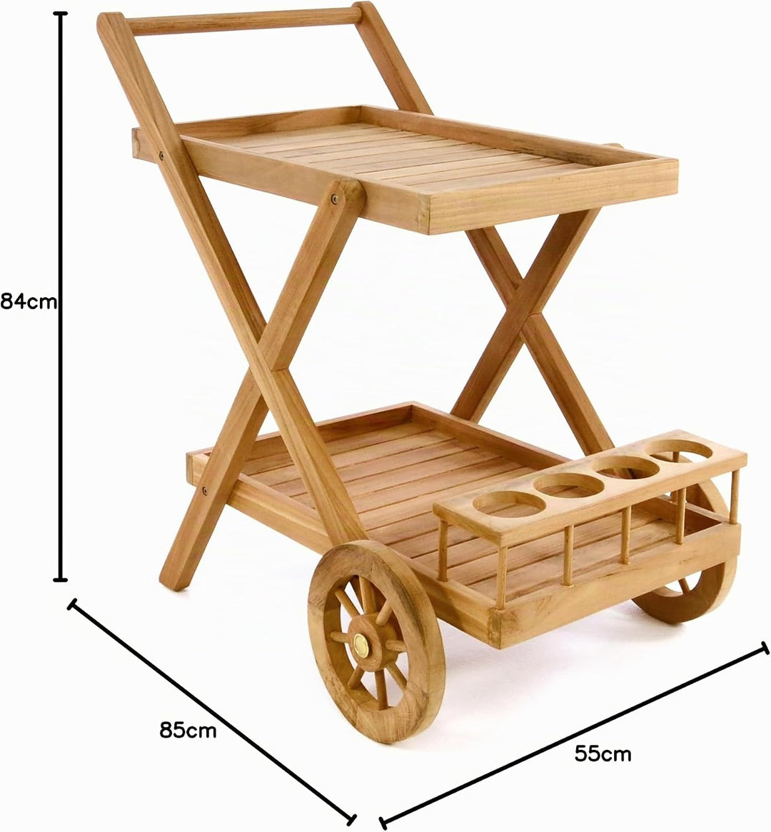 Divero Servierwagen Rivera mit Rädern aus Teakholz, behandelt - Farbe: Braun