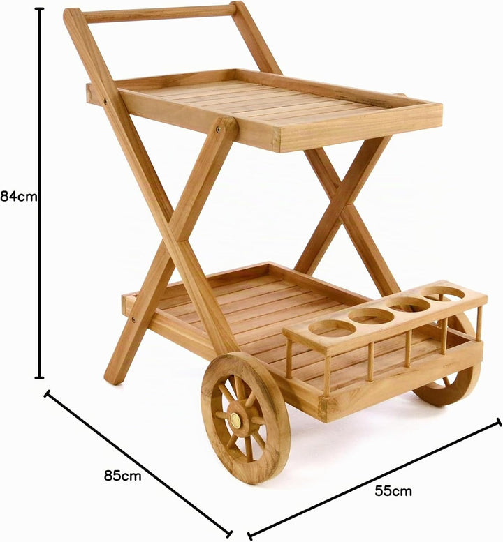 Divero Servierwagen Rivera mit Rädern aus Teakholz, behandelt - Farbe: Braun