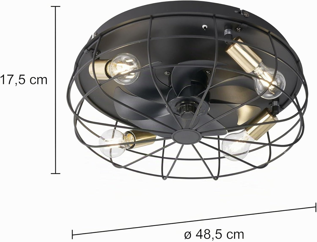 Reality Leuchten Deckenleuchten Ventilator Trondheim R61095032, Metall Schwarz matt, exkl. 4x E27, F