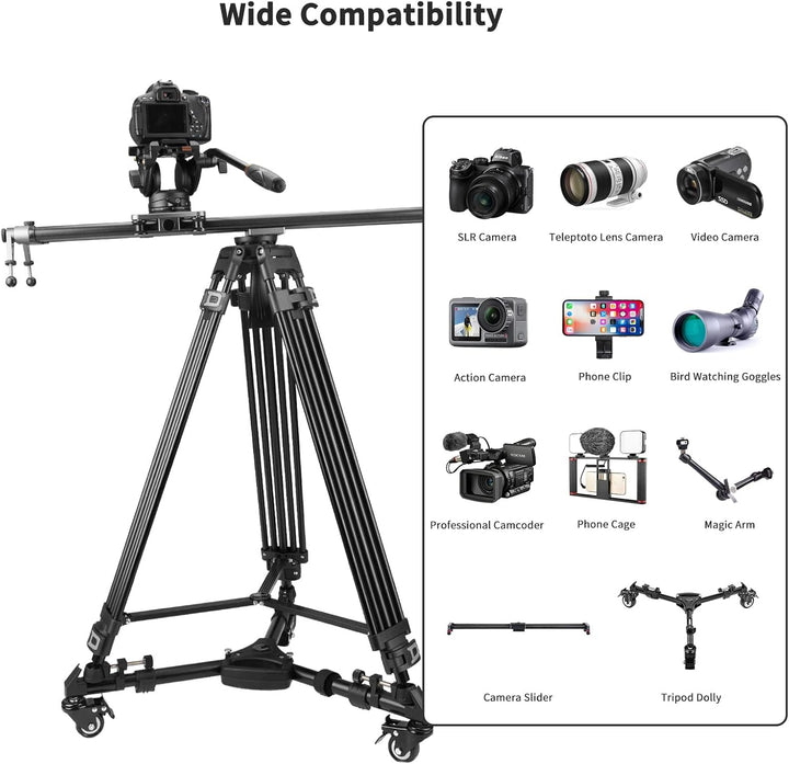 Cayer BF30L Video-Stativ mit Fluid-Kopf, 73" Heavy Duty Stativ mit 360 Grad Fluid-Kopf und Schnellwe
