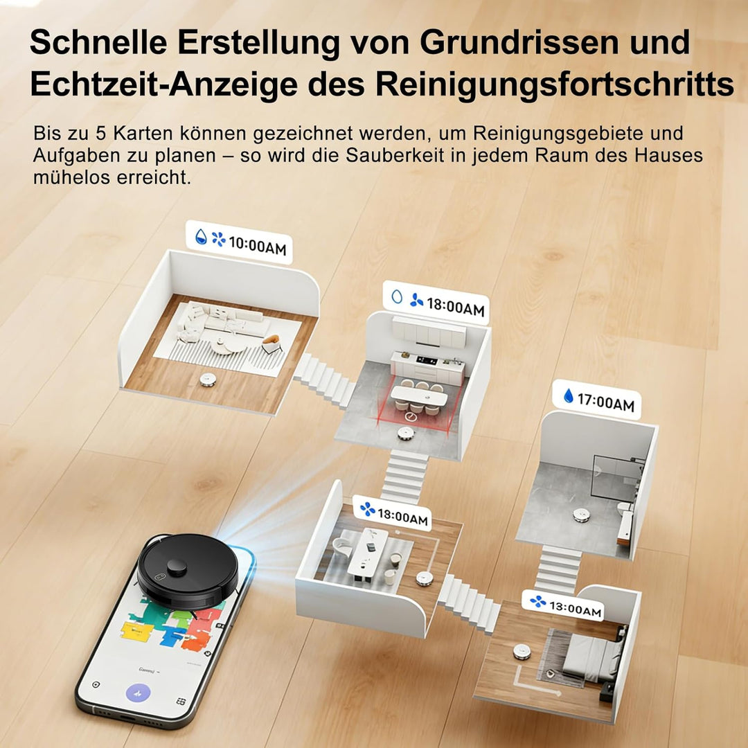 2026 Saugroboter mit Wischfunktion bis zu 5000Pa, 2 in 1 Staubsauger Roboter LiDAR Navigation mit 5